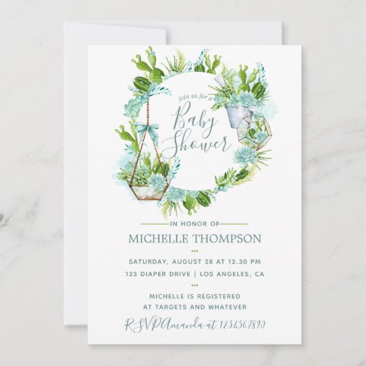 Waterverf Glass Terrarium Succulents Baby shower Kaart (Voorkant)