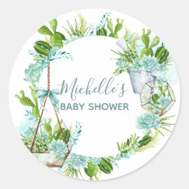 Waterverf Glass Terrarium Succulents Baby shower Ronde Sticker