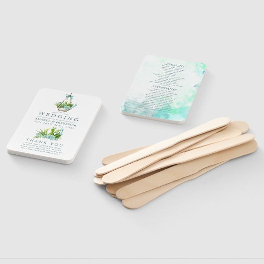 Waterverf Glass Terrarium Succulents Wedding Handwaaier (Niet-gemonteerd)