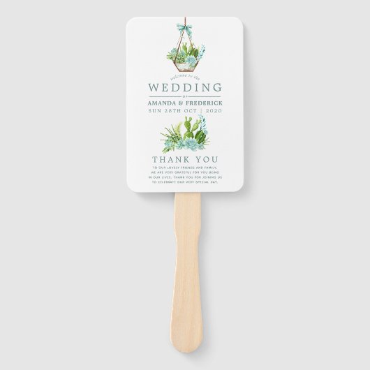 Waterverf Glass Terrarium Succulents Wedding Handwaaier (Voorkant)