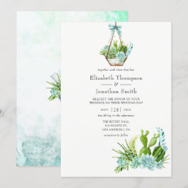 Waterverf Glass Terrarium Succulents Wedding Kaart