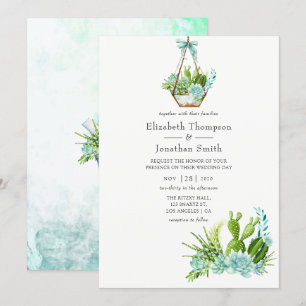Waterverf Glass Terrarium Succulents Wedding Kaart