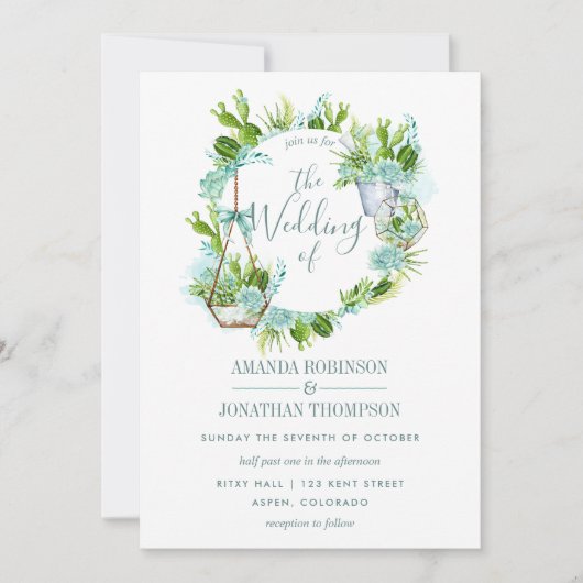 Waterverf Glass Terrarium Succulents Wedding Kaart (Voorkant)