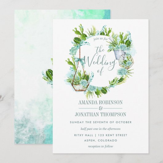 Waterverf Glass Terrarium Succulents Wedding Kaart (Voorkant / Achterkant)