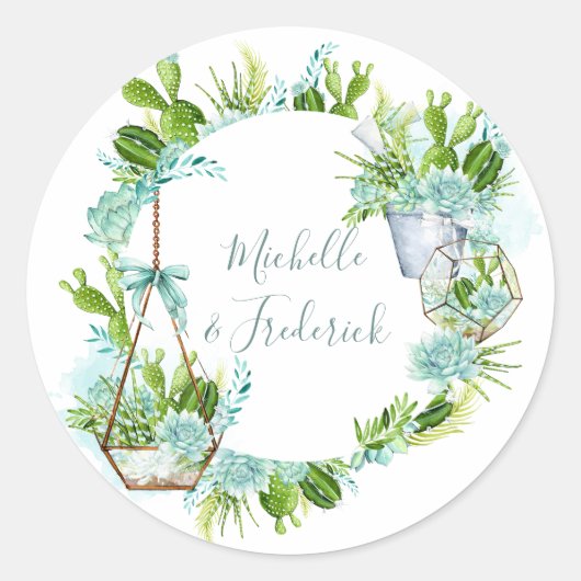 Waterverf Glass Terrarium Succulents Wedding Ronde Sticker (Voorkant)