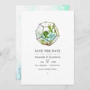 Waterverf Glass Terrarium Succulents Wedding Save The Date