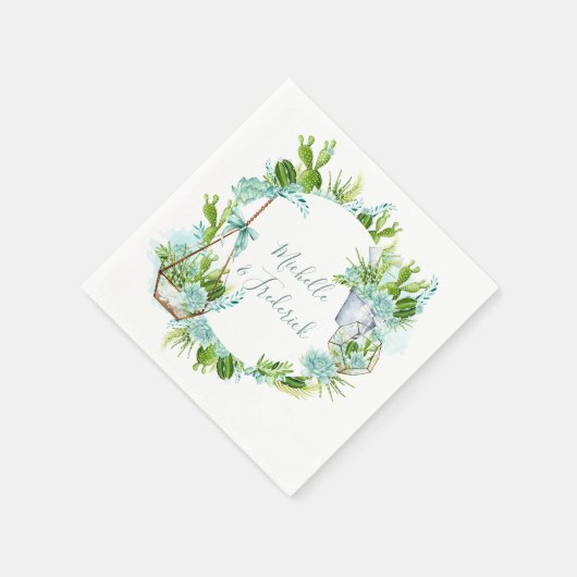 Waterverf Glass Terrarium Succulents Wedding Servetten (Hoek)