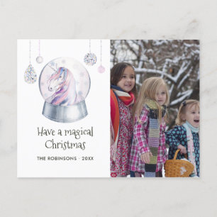 Waterverf Glitter Eenhoorn Winter Vakantie Foto Feestdagenkaart