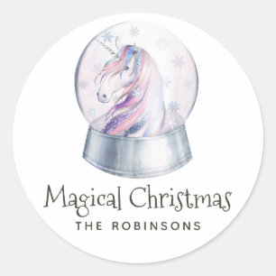 Waterverf Glitter Eenhoorn Winter Vakantie Ronde Sticker