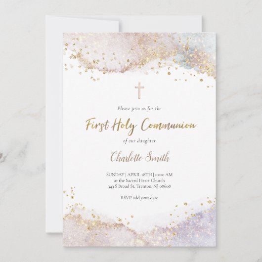 waterverf glitter | Eerste Heilige Communie Kaart (Voorkant)