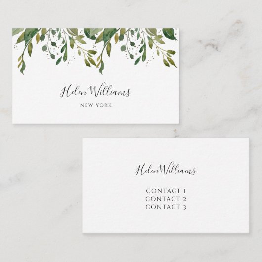 waterverf glitter gebladerte groen visitekaartje (Voorkant / Achterkant)