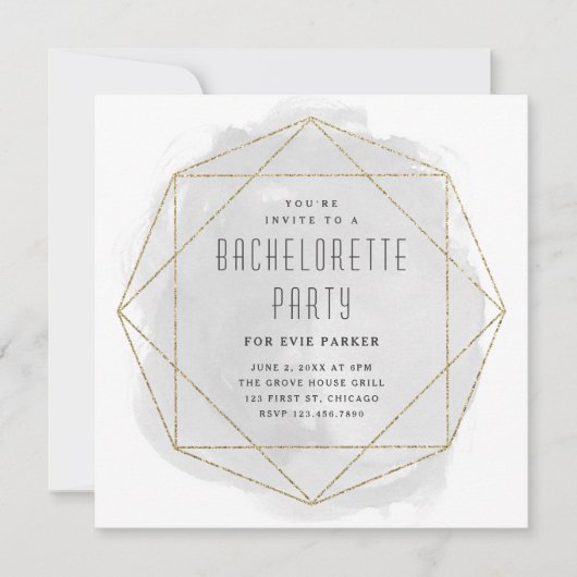 Waterverf Glitter Gray Bachelorette Party Kaart (Voorkant)