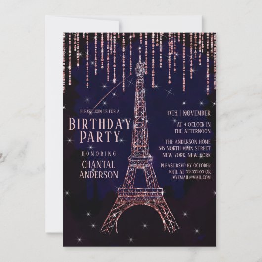 Waterverf Glitter Paris Eiffeltoren Birthday Kaart (Voorkant)