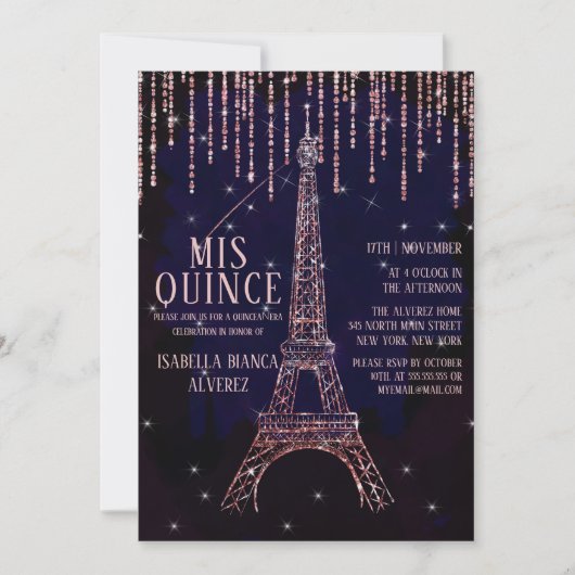 Waterverf Glitter Paris Eiffeltoren Quinceañera Kaart (Voorkant)