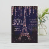 Waterverf Glitter Paris Eiffeltoren Sweet 16 Kaart (Staand voorkant)