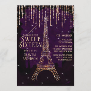 Waterverf Glitter Paris Eiffeltoren Sweet 16 Kaart