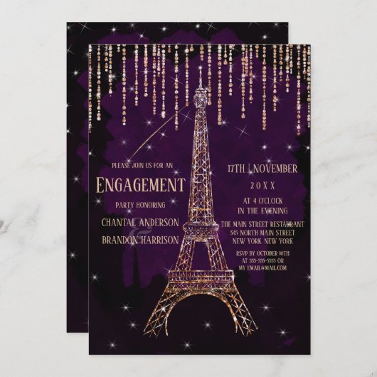 Waterverf Glitter Paris Eiffeltoren Verloving Kaart (Voorkant / Achterkant)