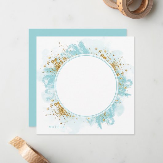 Waterverf Glitter Personalized Note Card Notitiekaartje (Voorkant / Achterkant in situ)