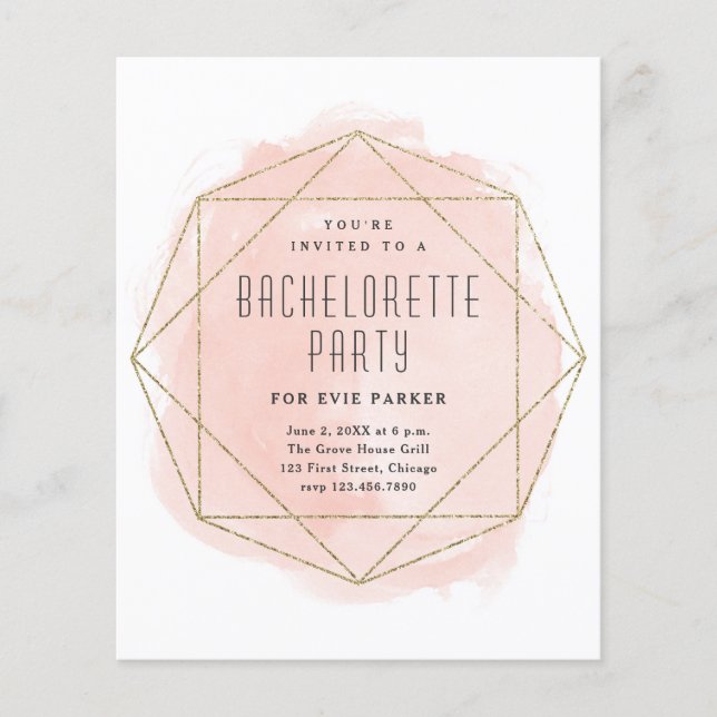 Waterverf Glitter Pink Bachelorette Party Invitat (Voorkant)