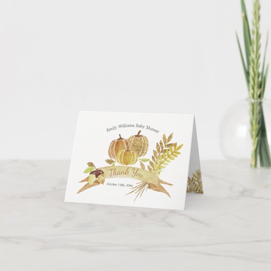 Waterverf Glitter Pompoen Dank u Kaart (Voorkant)