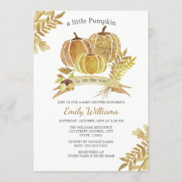 Waterverf Glitter Pompoen Herfst Baby shower Kaart