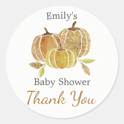 Waterverf Glitter Pumpkin Herfst Baby shower Ronde Sticker (Voorkant)