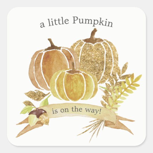 Waterverf Glitter Pumpkin Herfst Baby shower Vierkante Sticker (Voorkant)