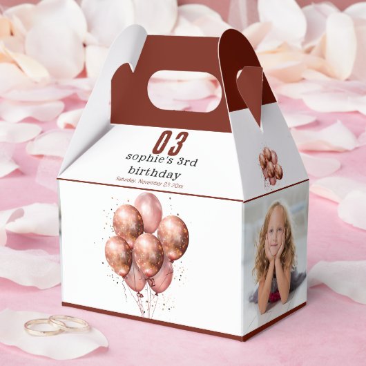 Waterverf Glitter Roos Gouden ballon 3e verjaardag Bedankdoosjes (Huwelijk)