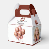 Waterverf Glitter Roos Gouden ballon 3e verjaardag Bedankdoosjes (Voorkant Zijde)