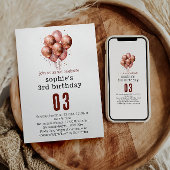 Waterverf Glitter Roos Gouden ballon 3e verjaardag Kaart