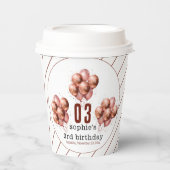 Waterverf Glitter Roos Gouden ballon 3e verjaardag Papieren Bekers (Voorkant)