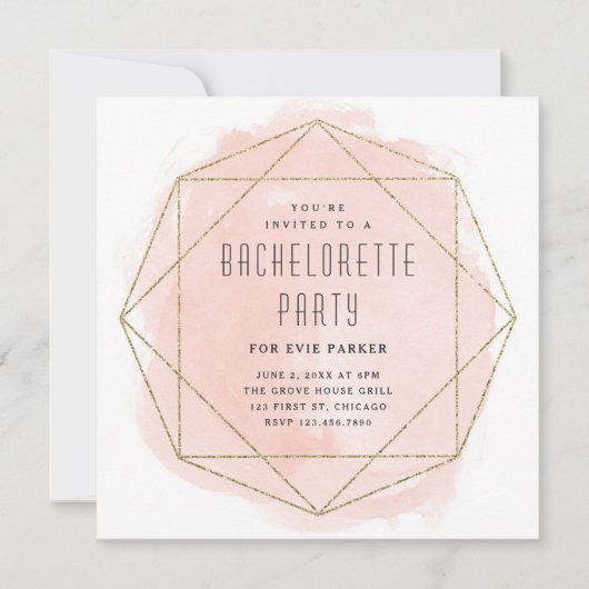 Waterverf Glitter Roze Bachelorette Feest Kaart (Voorkant)