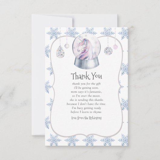 Waterverf Glitter Unicorn KerstBaby shower Bedankkaart (Voorkant)