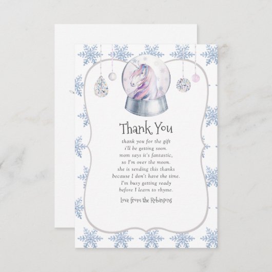 Waterverf Glitter Unicorn KerstBaby shower Bedankkaart (Voorkant / Achterkant)