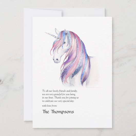 Waterverf Glitter Unicorn KerstBaby shower Bedankkaart (Achterkant)