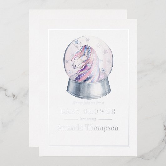 Waterverf Glitter Unicorn KerstBaby shower Folie Uitnodiging (Voorkant / Achterkant)