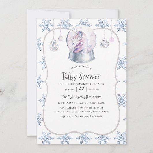 Waterverf Glitter Unicorn KerstBaby shower Kaart (Voorkant)