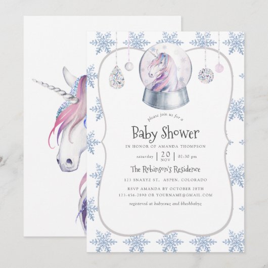 Waterverf Glitter Unicorn KerstBaby shower Kaart (Voorkant / Achterkant)