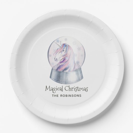 Waterverf Glitter Unicorn Kerstmis Papieren Bordje (Voorkant)