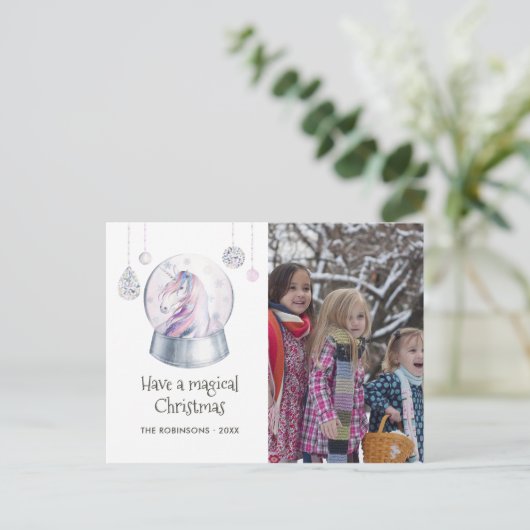 Waterverf Glitter Unicorn Winter Holiday Feestdagenkaart (Staand voorkant)