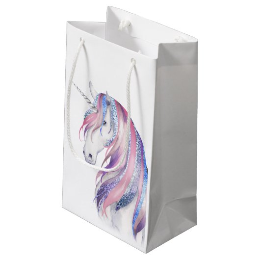 Waterverf Glitter Unicorn Winter Holiday Klein Cadeauzakje (Achterkant Gekanteld)