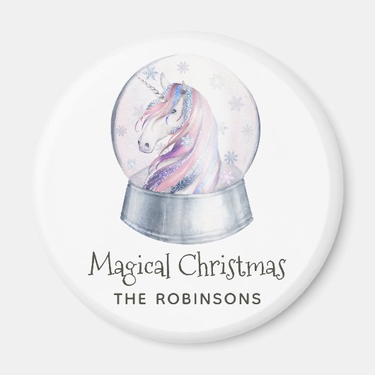 Waterverf Glitter Unicorn Winter Holiday Magneet (Voorkant)