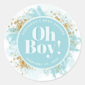 Waterverf Glitter voor speciale babyjongen Ronde Sticker (Voorkant)