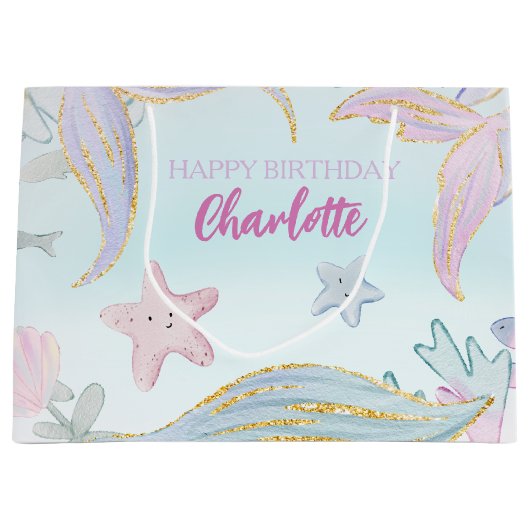 Waterverf Glitter Zeemeermin Onder het Zee Groot Cadeauzakje (Voorkant)