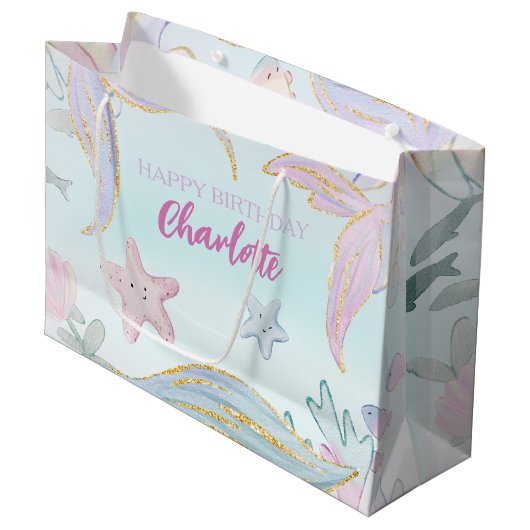 Waterverf Glitter Zeemeermin Onder het Zee Groot Cadeauzakje (Voorkant Gekanteld)