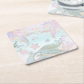 Waterverf Glitter Zeemeermin Onder het Zee Party Kartonnen Onderzetters (Schuin)