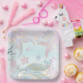 Waterverf Glitter Zeemeermin Onder het Zee Party Papieren Bordje (Feest)