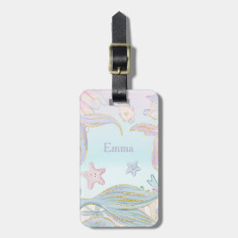 Waterverf Glitter Zeemeermin Staarten Onder het Ze Bagagelabel