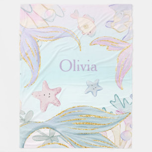 Waterverf Glitter Zeemeermin Staarten Onder het Ze Fleece Deken