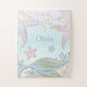 Waterverf Glitter Zeemeermin Staarten Onder het Ze Legpuzzel